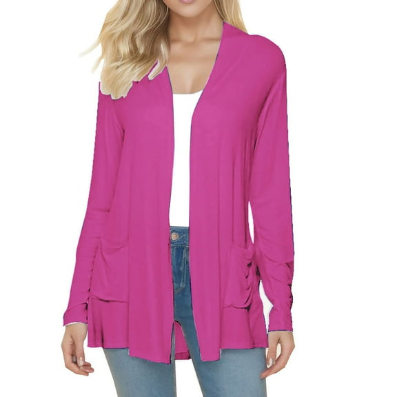 Yindaity Women's Casual Draped Open Front Cropped Cardigan Long Sleeve Sweater Peplum Knit Outwear Cardigan Sweaters for Women (Hot Pink,A)
