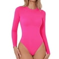 thumbnail image 1 of Yindaity Women's Crew Neck Long Sleeve Bodysuit T Shirts Basic Tops Hot Pink,S, 1 of 4
