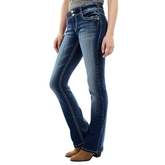 Yindaity Women's Luscious Curvy Bootcut Mid-Rise Insta Stretch Juniors Jeans (Standard and Plus) Blue,M
