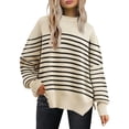 thumbnail image 1 of Yindaity Womens Oversized Sweatshirt Crewneck Sweatshirts Long Sleeve Tops Casual Side Split Beige,M, 1 of 5