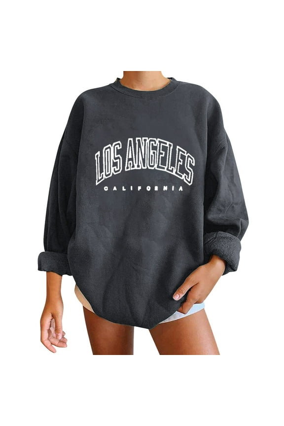Women's Oversized Sweatshirt Los Angeles California Crewneck Long Sleeve Casual Loose Pullover Tops Grey,M