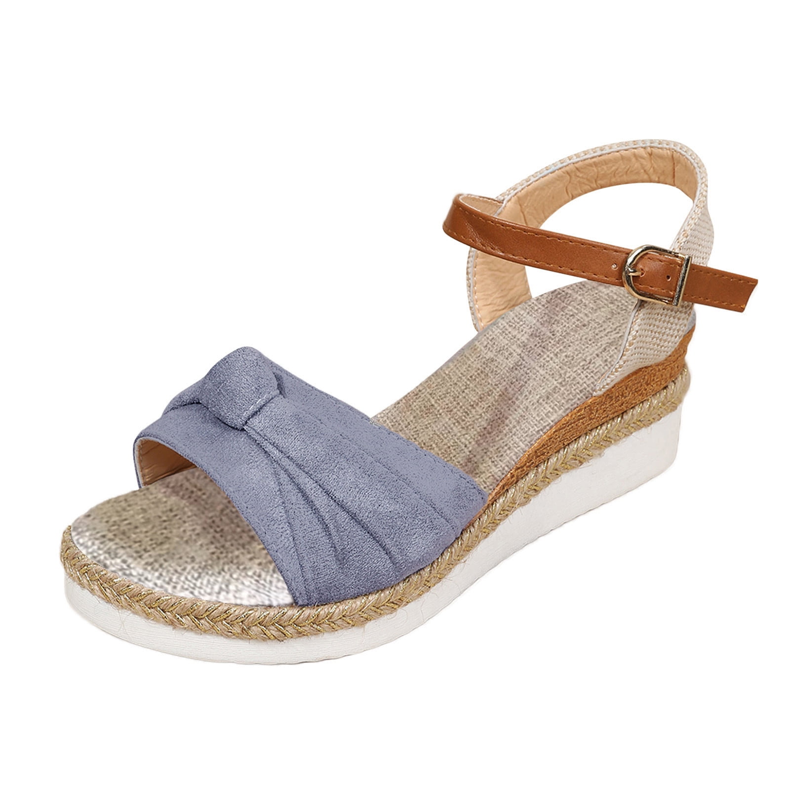 Yindaity Wedge Sandals for Women Topic Open Toe Buckle Ankle Strap Espadrilles Flatform Wedge Casual Sandal Grey,8.5