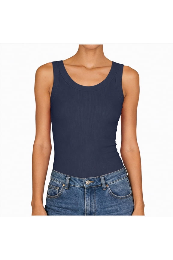 Women's Square Neck Tank Top Sleeveless Double Lined Basic Tops Camisole Vest Women Summer(Navy,XXL)