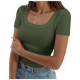 thumbnail image 1 of Yindaity Women's Summer Scoop Neck Short Sleeve T-Shirts Ribbed Knit Slim Fitted Casual Basic Top Green,L, 1 of 5