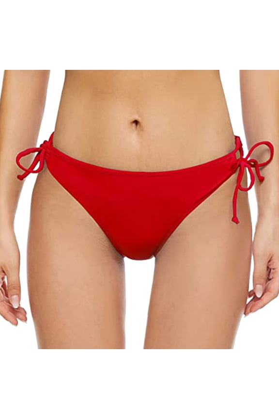 Women's Tie Side Bikini Bottoms Mid Rise String Bathing Suits Bottom Red,S