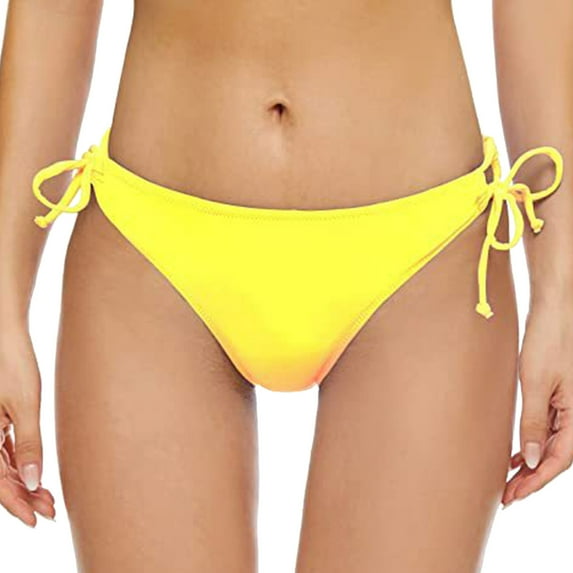 Yindaity Women's Tie Side Bikini Bottoms Mid Rise String Bathing Suits Bottom Yellow,S