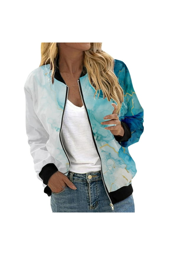 Womens Bomber Jacket Spring Casual Jackets Lightweight Zip Up Jacket Coat Windbreaker Outwear Sky Blue,S