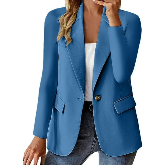 Yindaity Womens Fahion Lapel Oversized Blazers Casual One Button Long Sleeve Work Office Suit Jackets (Blue,2XL)