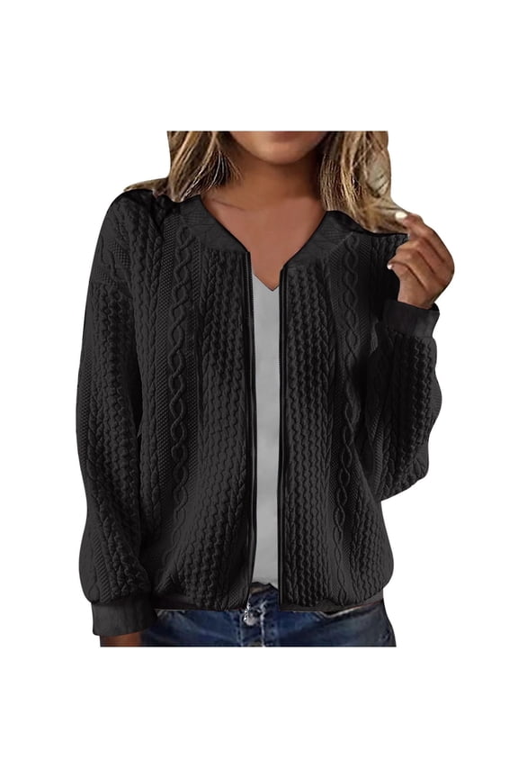 Womens Fall Jackets Women's Stand Collar Zip up Long Sleeve Jacket with Pockets Running Sweatshirts Jackets (Black,2XL)