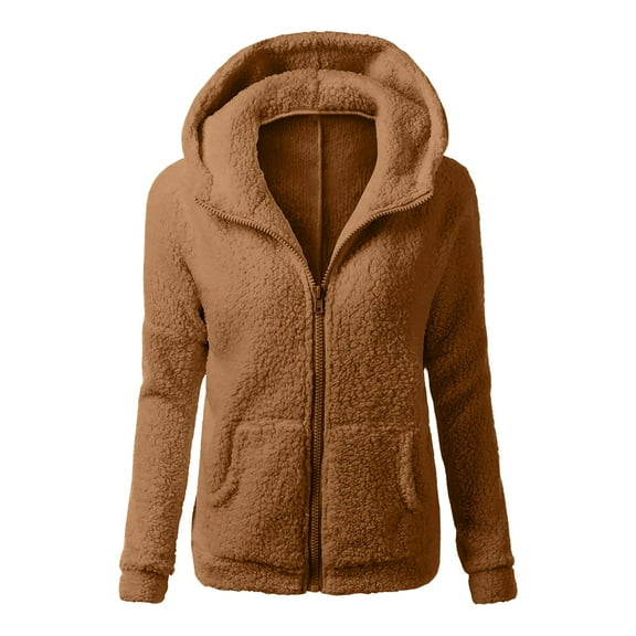 Yindaity Womens Lightweight Jackets Winter Thicken Warm Coats Casual Plush Hooded Pullover Comfy Light Weight Cardigan (Khaki,S)