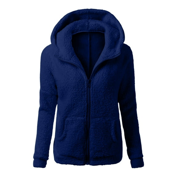 Yindaity Womens Lightweight Jackets Winter Thicken Warm Coats Casual Plush Hooded Pullover Comfy Light Weight Cardigan (Navy,XL)