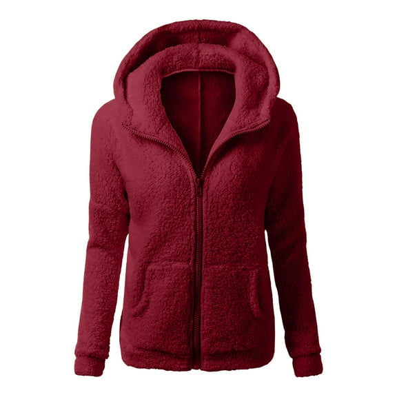 Yindaity Womens Lightweight Jackets Winter Thicken Warm Coats Casual Plush Hooded Pullover Comfy Light Weight Cardigan (Red,XL)