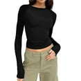 thumbnail image 1 of Yindaity Womens Long Sleeve Shirts Basic Spring Crop Tops Fall Fashion Layering Slim Fitted Tops Black,M, 1 of 5