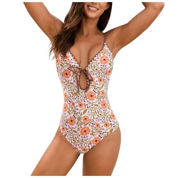 Yindaity Womens One Piece Swimsuits One Piece Swimsuit Women Tummy Control Modest Plus Size Bathing Suits Full Coverage Retro Color Block Swimwear (Coffee,XL)