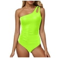 thumbnail image 1 of Yindaity Womens One Piece Swimsuits One Shoulder One Piece Swimsuit Women Bathing Suit 1 Piece Full Coverage Swim Suit (Green,S), 1 of 6