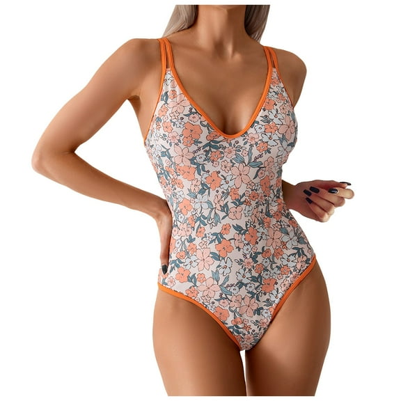 Yindaity Womens One Piece Swimsuits Women Sexy One Piece Swimsuit Tummy Control Halter Retro Bathing Suit (Orange,XL)