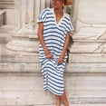 thumbnail image 1 of Yindaity Womens Striped Summer Dresses Short Sleeve V Neck Knit Collared Sexy Slit Loose Sweater Dress BU1,S, 1 of 4