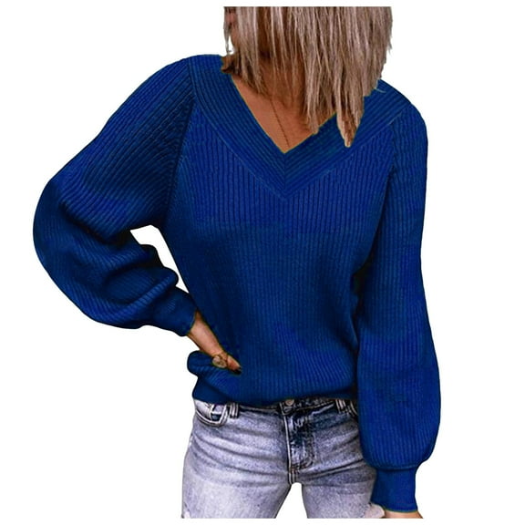 Yindaity Womens Sweaters 2024 Long Sleeve Crew Neck Lightweight Pullover Knitted Fall Fashion Tops Sweaters for Women Trendy (Blue,XL)