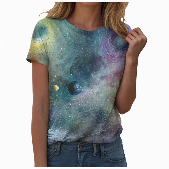 Yindaity Womens T Shirt 3D Graphic T Shirts for Women, Casual Crewneck Short Sleeve Tops Tees(Light Green,XL)