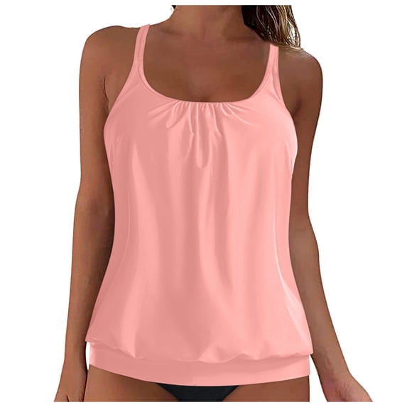 Yindaity Womens Tankini Top Only Ruched Tummy Control Bathing Suit Top Modest Swim Tank Top No Bottom Tankini Swim Tops for Women - Bathing Suit Top No Bottom 2025 Swimsuit Tops (Pink,XL)