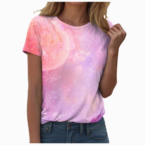 Yindaity Womens Tee Shirts 3D Graphic Colorful T-Shirts Short Sleeve Crew Neck Print Tee for Men Women(Pink,M)