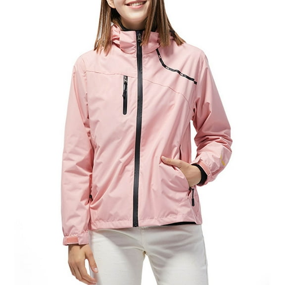Yindaity Wool Coats for Women Women's Lightweight Waterproof Windproof Adjustable Windbreaker Jackets Hooded with Pockets (Pink,M)