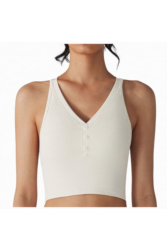 Workout Bras Sports Bras for Women High Support, V Neck Molded Cup High Impact Sports Bra(Beige,L)