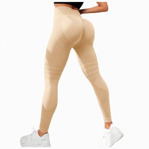 Yindaity Yoga Pants for Women High Waisted Leggings for Women - No See Through Tummy Control Cycling Workout Yoga Pants with Pockets(Beige,3XL)