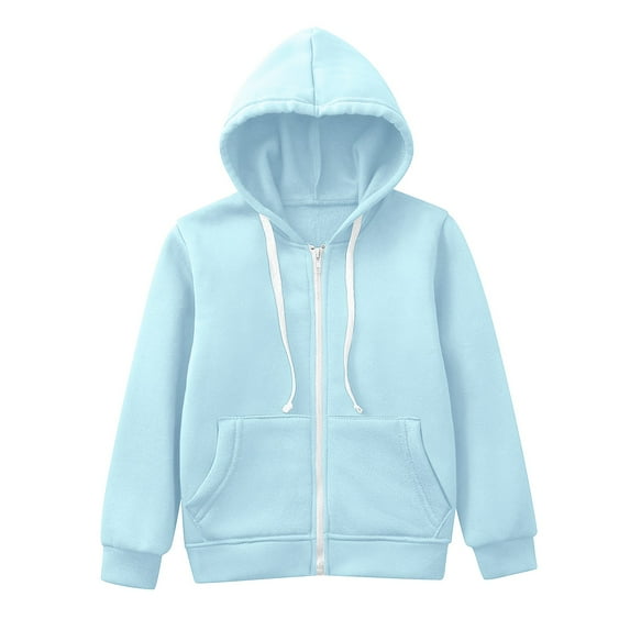 Yindaity Zip Hoodie Sleeve Girls Color Top Kids Long Up Boys Jackets Solid Sweatshirt Boys Zip up Hoodie Ski Boys Jacket ( Sky Blue,9-10 Years )