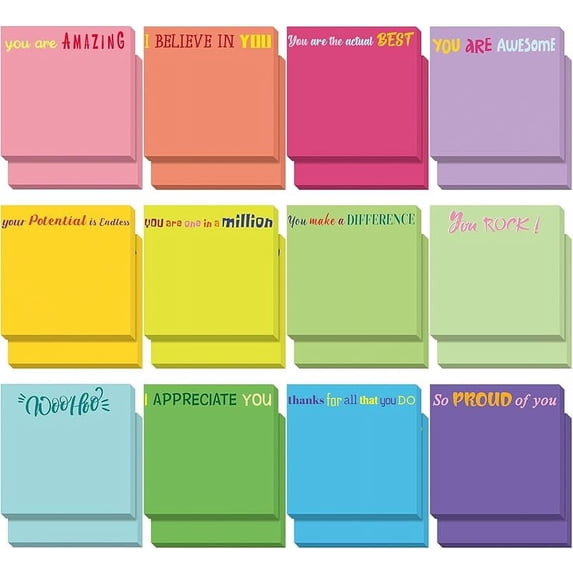Yinder 24 Pcs Inspirational Sticky Notes with Lines Cute Motivational Sticky Notes Pad Employee Appreciation Gifts Bulk for Teacher Nurse Coworkers Office Supplies 3 x 3''(Dark Color,Appreciation)