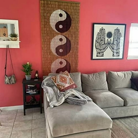 Ying Yang Bamboo Bead Curtain, Doorway Hanging Beads, Hand Painted Beaded Curtain 35.5 inches x 78 inches, 90 Strands$$Home Decor, Kitchen, & Other