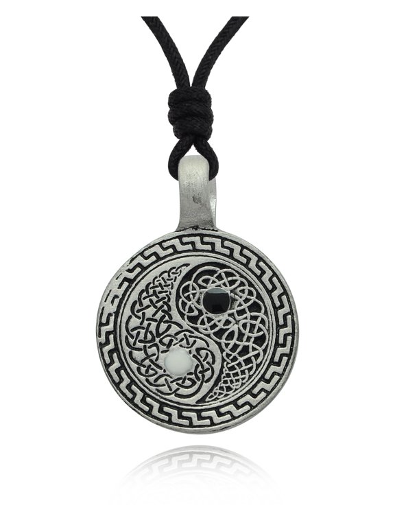 Ying Yang Celtic Design Silver Pewter Charm Necklace Pendant Jewelry With Cotton Cord