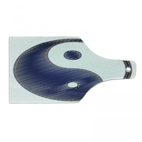 Ying Yang Cutting Board, Yin Yang Textured in Jean Style Harmony and Balance Pair, Decorative Tempered Glass Cutting and Serving Board, in 3 Sizes, by Ambesonne