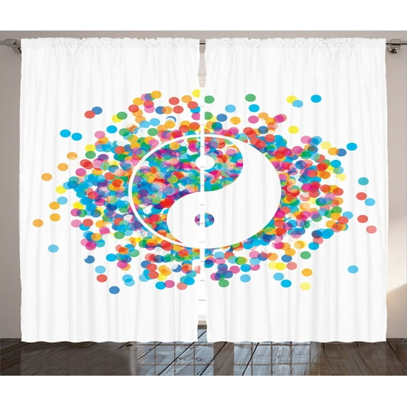 Ambesonne Ying Yang Curtains 2 Panel Set, Colorful Peace, 108" x 90", Multicolor