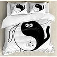 thumbnail image 1 of Ying Yang Duvet Cover Set King Size, Cute Cats Cuddle Hugging Unity Ying Yang Sign Cartoon Animals Asian Feng Shui, Decorative 3 Piece Bedding Set with 2 Pillow Shams, Black White, by Ambesonne, 1 of 3