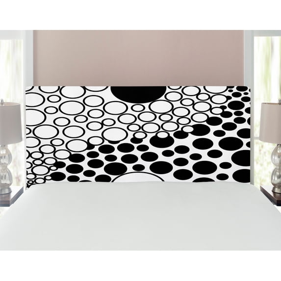 Ying Yang Headboard, Abstract Yin Yang Design with Large Retro Dots Counter Forces of Globe, Upholstered Decorative Metal Bed Headboard with Memory Foam, Full Size, Black White, by Ambesonne