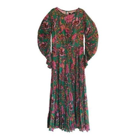 Ying Yang Micro-Print Pleated Chiffon Gown