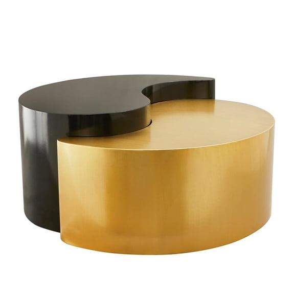 Galaxy Home Ying Yang Modern Iron Sheet Frame Round Coffee Table in Black/Gold
