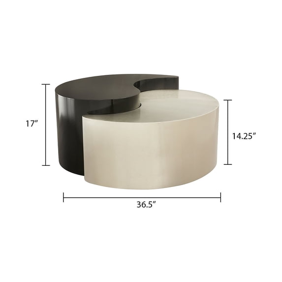 Galaxy Home Ying Yang Modern Iron Sheet Frame Round Coffee Table in Black/Silver