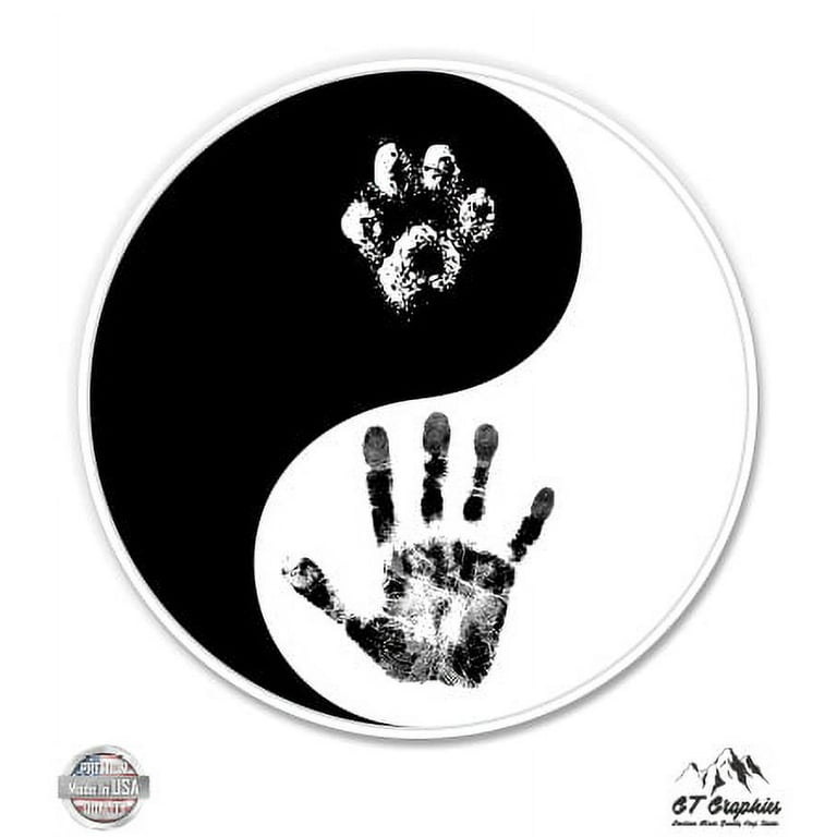 Ying Yang Paw and Hand Print - 5 Vinyl Sticker - For Car Laptop I-Pad -  Waterproof Decal 