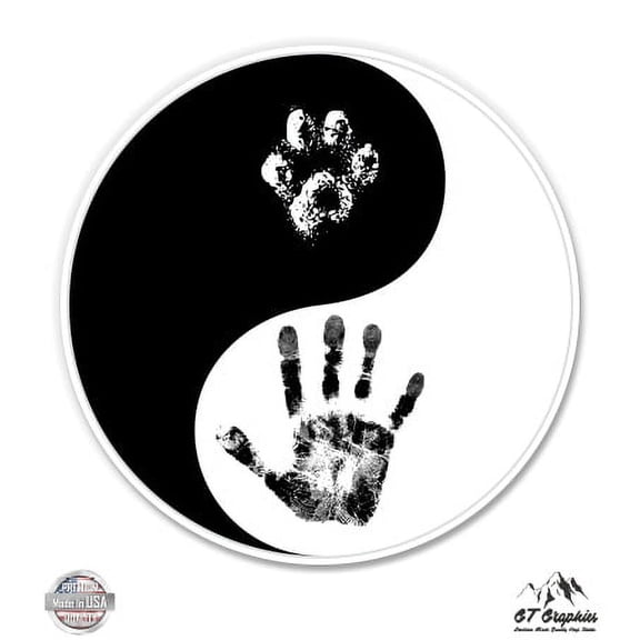 Ying Yang Paw and Hand Print - 5" Vinyl Sticker - For Car Laptop I-Pad - Waterproof Decal