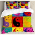 thumbnail image 1 of Ying Yang Queen Size Duvet Cover Set, Pop Art Design Yin Yang Signs Hippie Style Eastern Asian Peace and Balance Theme, Decorative 3 Piece Bedding Set with 2 Pillow Shams, Multicolor, by Ambesonne, 1 of 3