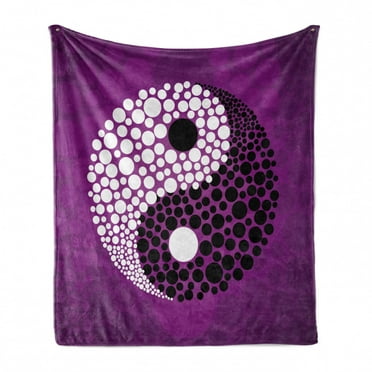 Ying Yang Soft Flannel Fleece Throw Blanket, Abstract Design Harmony and Balance Eastern Theme, Cozy Plush for Indoor and Outdoor Use, 50" x 60", Purple White Black, by Ambesonne