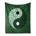 thumbnail image 1 of Ying Yang Soft Flannel Fleece Throw Blanket, Digital Style Yin Yang Form Nature Themed Dots Print, Cozy Plush for Indoor and Outdoor Use, 50" x 60", Green Black White, by Ambesonne, 1 of 5