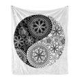 thumbnail image 1 of Ying Yang Soft Flannel Fleece Throw Blanket, Flower and Petals Art Yoga Themed in Eastern Style Cultural Floral, Cozy Plush for Indoor and Outdoor Use, 70" x 90", Black and White, by Ambesonne, 1 of 6