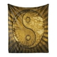 thumbnail image 1 of Ying Yang Soft Flannel Fleece Throw Blanket, Industrial Eastern YingYang on top of Sunburst Technological Pattern, Cozy Plush for Indoor and Outdoor Use, 60" x 80", Brown Pale Brown, by Ambesonne, 1 of 6
