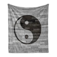 thumbnail image 1 of Ying Yang Soft Flannel Fleece Throw Blanket, Minimalistic Traditional Ying Yang Rustic Wooden Floor Effect Modern Style, Cozy Plush for Indoor and Outdoor Use, 50" x 60", Black Grey, by Ambesonne, 1 of 5
