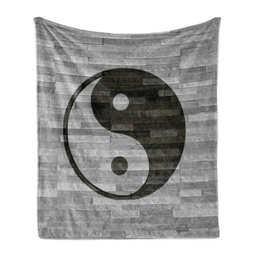 Ying Yang Soft Flannel Fleece Throw Blanket, Minimalistic Traditional Ying Yang Rustic Wooden Floor Effect Modern Style, Cozy Plush for Indoor and Outdoor Use, 60" x 80", Black Grey, by Ambesonne