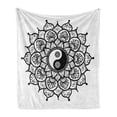 thumbnail image 1 of Ying Yang Soft Flannel Fleece Throw Blanket, Retro Floral Yin Yang Design with Mandala Patterns Paisley Leaves Petals Boho, Cozy Plush for Indoor and Outdoor Use, 60" x 80", Black White, by Ambesonne, 1 of 6