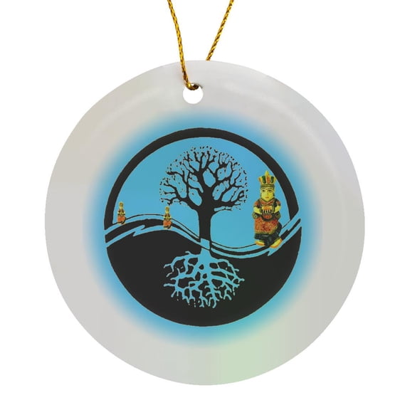 3drose, Ying Yang Tree - Baby Blue, Circle Porcelain Ornament